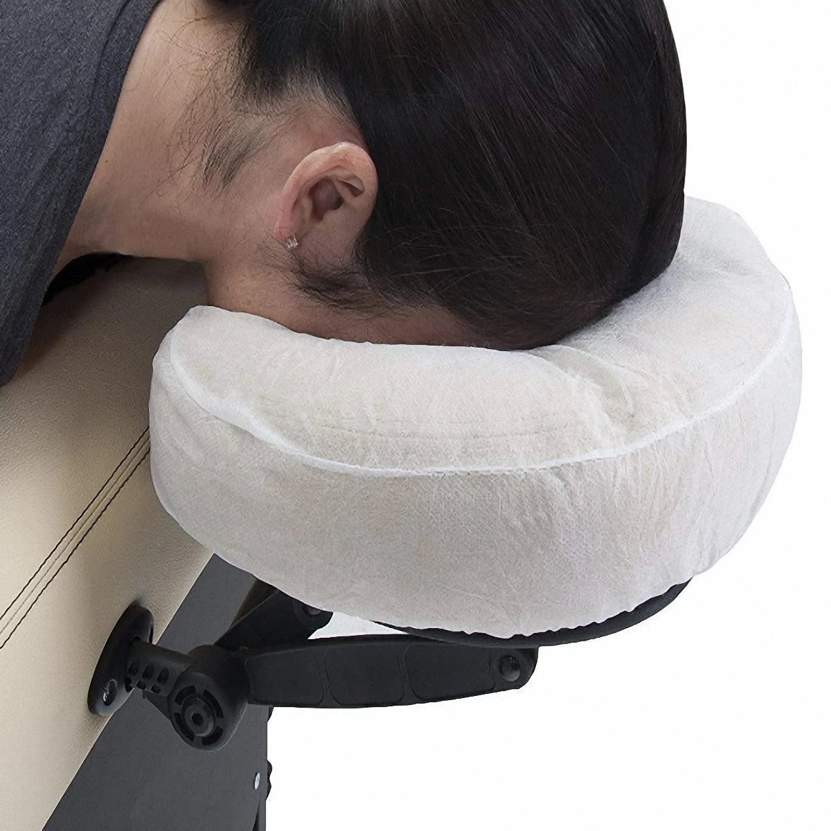 50pcs Disposable Massage Face Cradle Headrest Covers – White U-Shaped Elastic Non-Woven Pillowcases