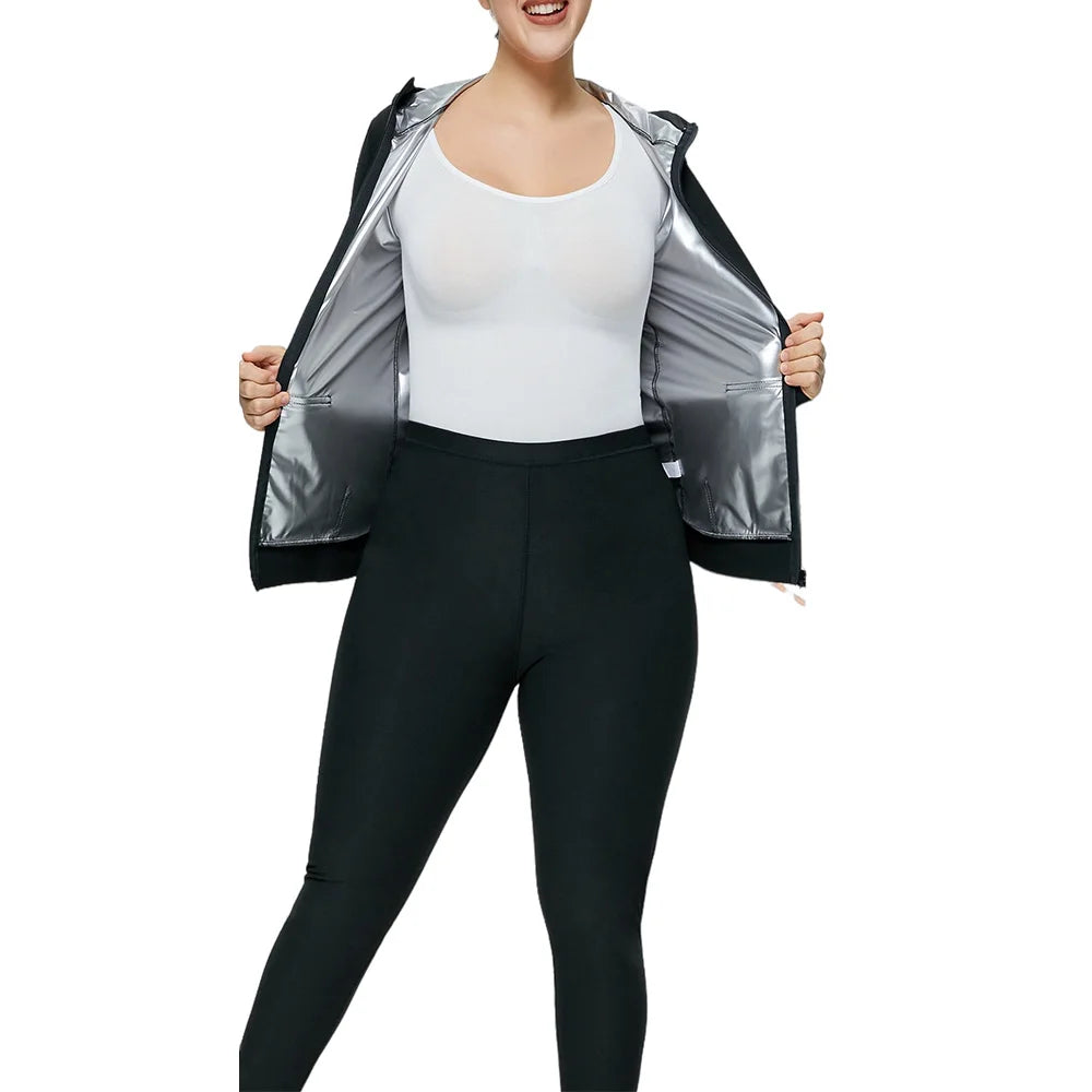 2pcs Women's Sweat Sauna Suit Set — Full-Zip Fitness Jacket & Leggings for Enhanced Workouts and Heat Performance