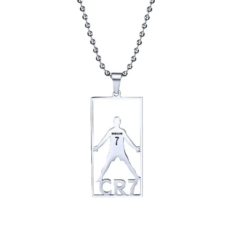 HNSP Stainless Steel Soccer Pendant Necklace – Cristiano Ronaldo & Lionel Messi CR7 Chain for Men