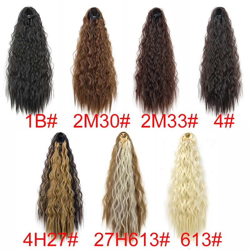 22-Inch Kinky Curly Ponytail Extension - Synthetic Drawstring Clip-In Hairpiece for Women