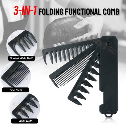Newest 1/2/3-in-1 Portable Folding Comb – Wide Tooth Barber Clipper, Mini Beard & Hair Combing Styling Tool