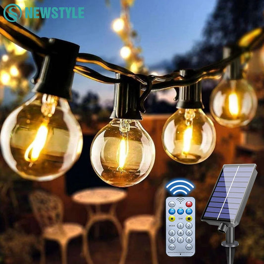 Solar G40 Outdoor String Lights with Remote – Shatterproof LED Globe Bulbs, IP65 Waterproof Patio & Garden Decor Lighting