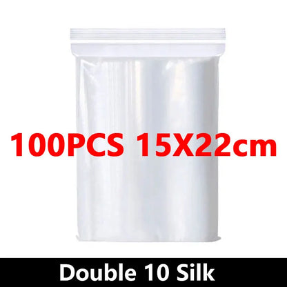 100PCS Thick Zipper Sealed Bags – Clear Plastic Storage Bags for Jewelry, Food Packing, Reclosable Ziplock Bags
