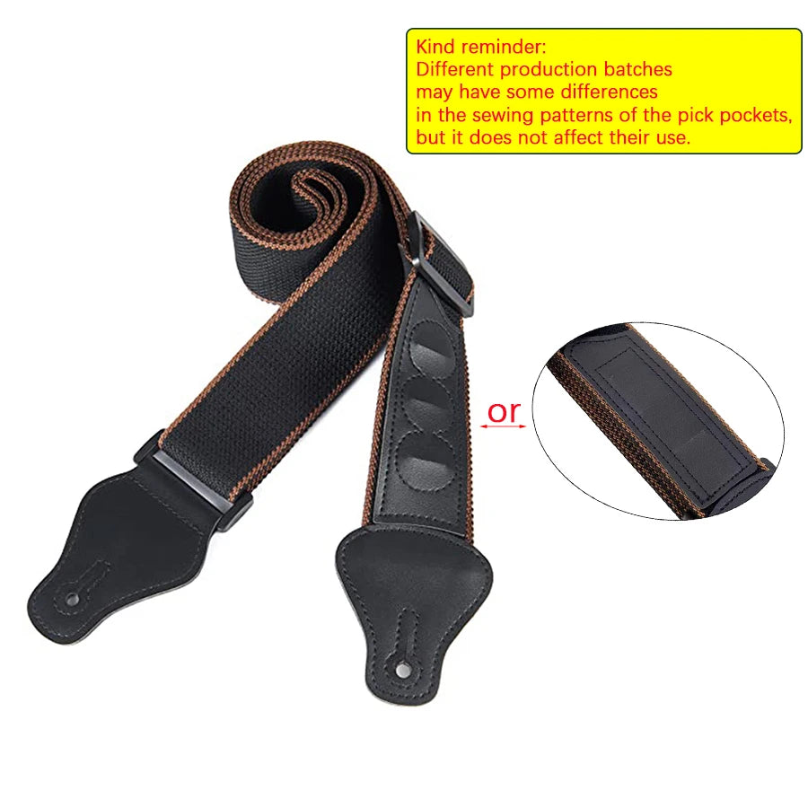 7Pcs Guitar Strap Set - Black PU Leather & Cotton Strap for Ukulele, Bass & Musical Instrument Accessories