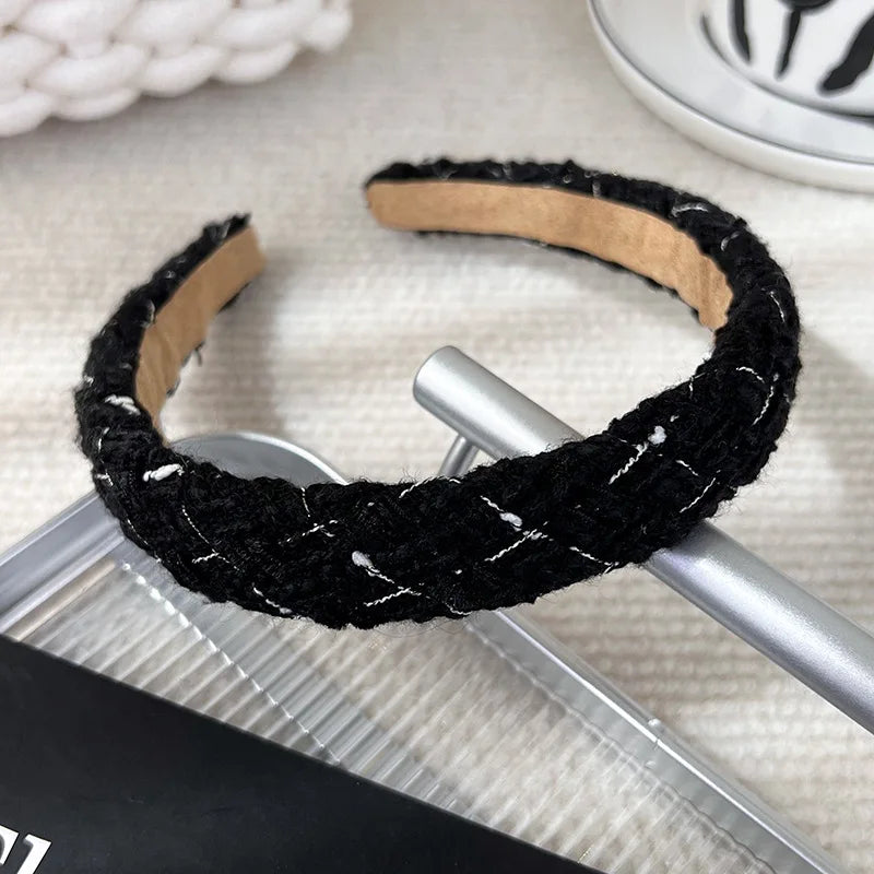 Autumn/Winter Black & White Plaid Headband – Sponge Wide Hair Band, Elegant Hair Hoop for Women & Girls, Fashion Hair Accessories