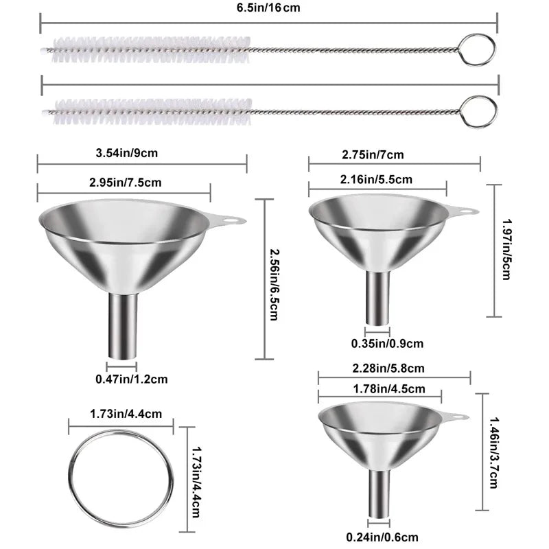 3/5 Piece Stainless Steel Kitchen Funnels Set – Food Grade Metal Funnels for Bottles, Essential Oils and Spices