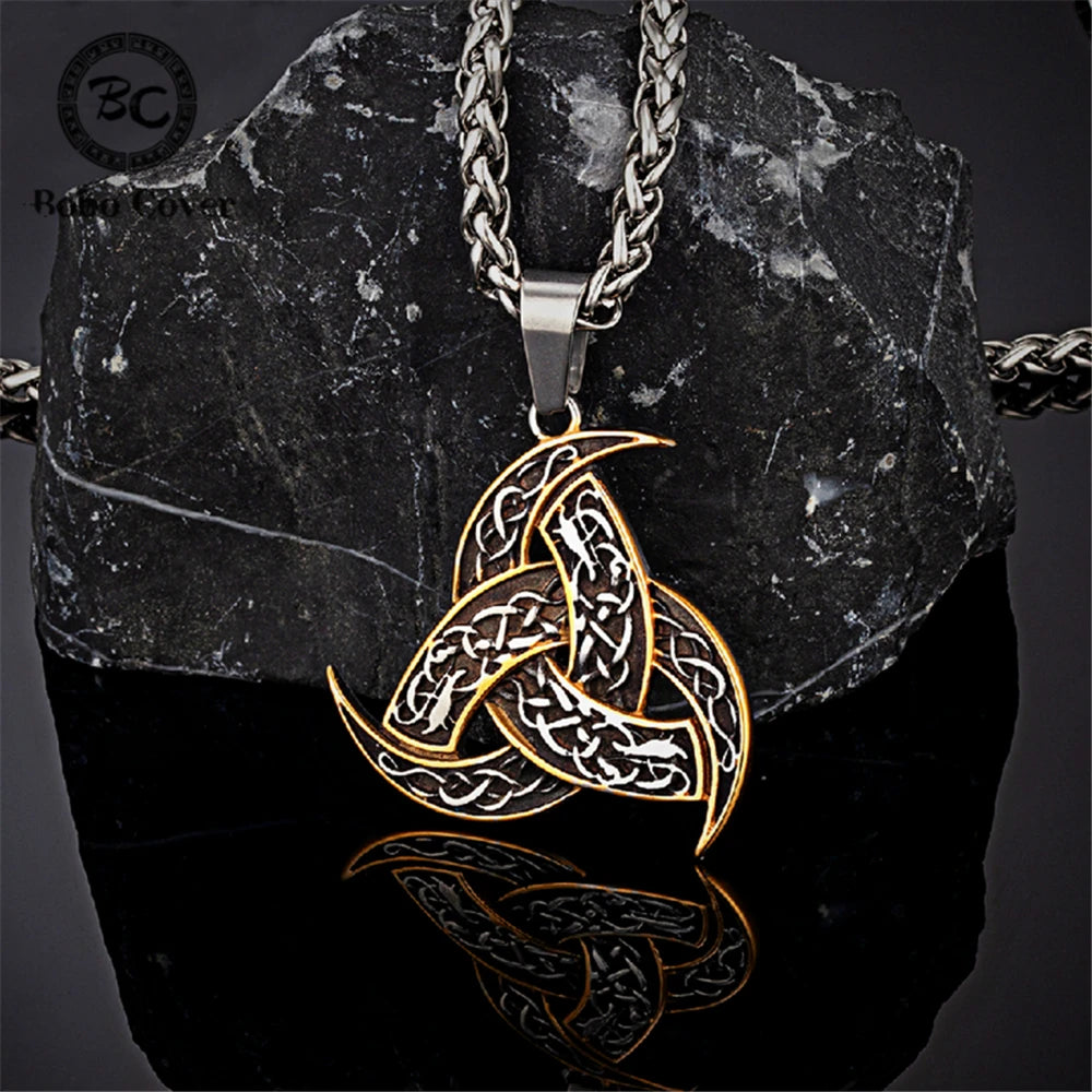 Men’s Celtics Knot Trinity Pendant Necklace — Stainless Steel Norse Runes Viking Amulet, Slavic Icelandic Vintage Jewelry Gift