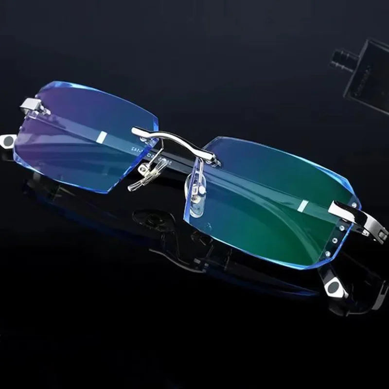 Luxury Diamond-Cut Photochromic Reading Glasses – Rimless Men’s & Women’s Color-Changing Presbyopia Eyewear