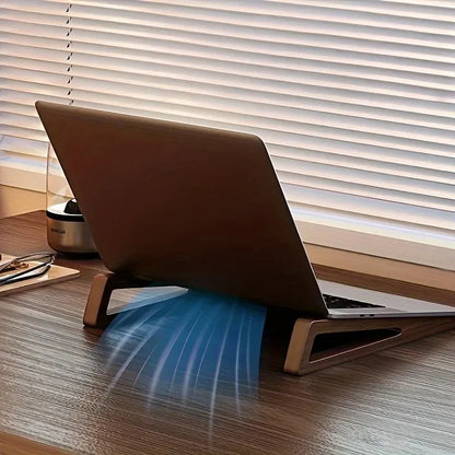 Foldable Wooden Laptop Stand - Ergonomic 12° Adjustable Angle with Cooling Ventilation Design