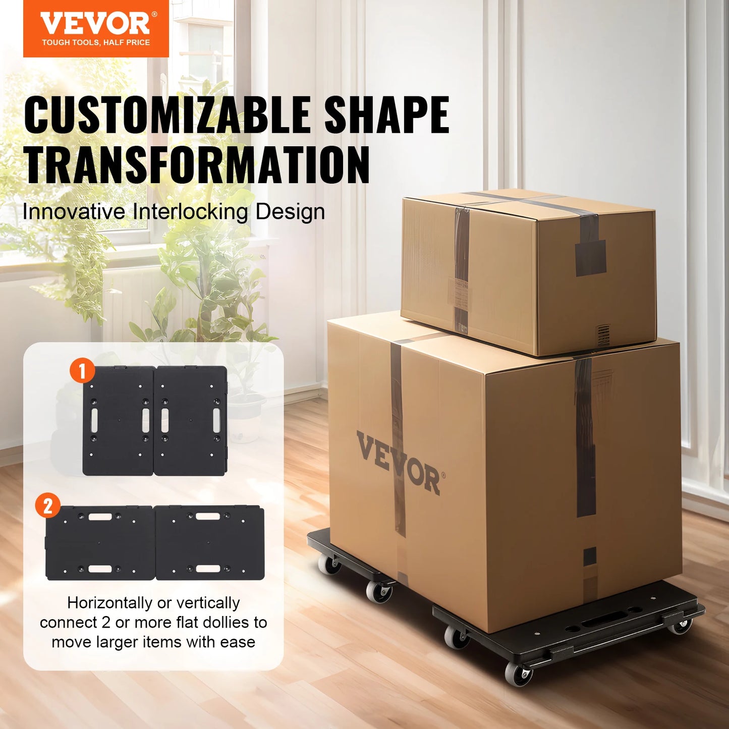 VEVOR 2-Pack Furniture Mover Trolley – 500lb Capacity Each, 4-Wheel Flat Dolly Cart for Industrial Machinery