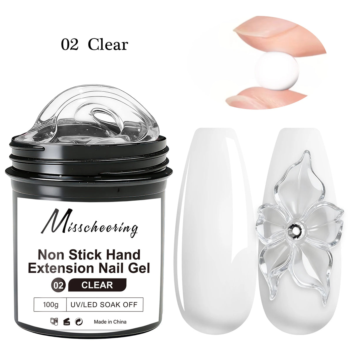100g White Clear Nail Extension Gel - Non-Stick UV/LED Sculpting & 3D Nail Art Hard Gel