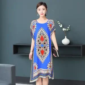 Women’s Bohemian Floral Tunic Dress - Retro Ethnic Print Batwing Sleeve Loose Summer Maternity Streetwear