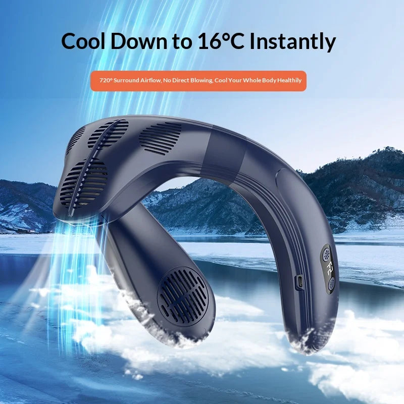 Portable Neck Air Conditioner Fan – Rechargeable Semiconductor Bladeless Wearable Cooling Fan for Outdoor Personal Use