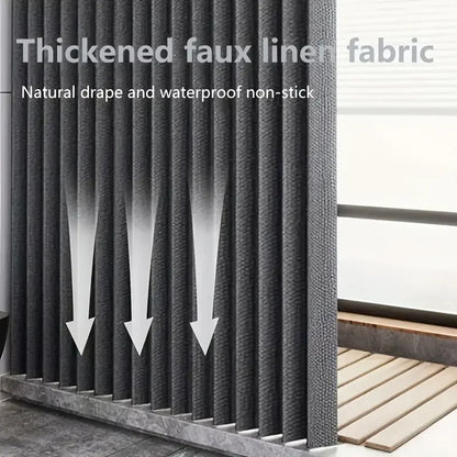 Foldable Waterproof Shower Curtain - Bathroom Partition with Hooks for Dry & Wet Separation