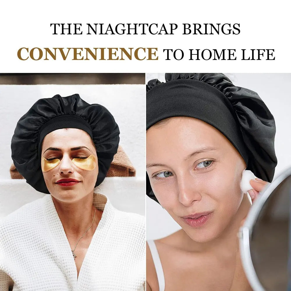 Satin Night Hair Cap : Premium Solid Sleep Care Bonnet for Women - Unisex Nightcap