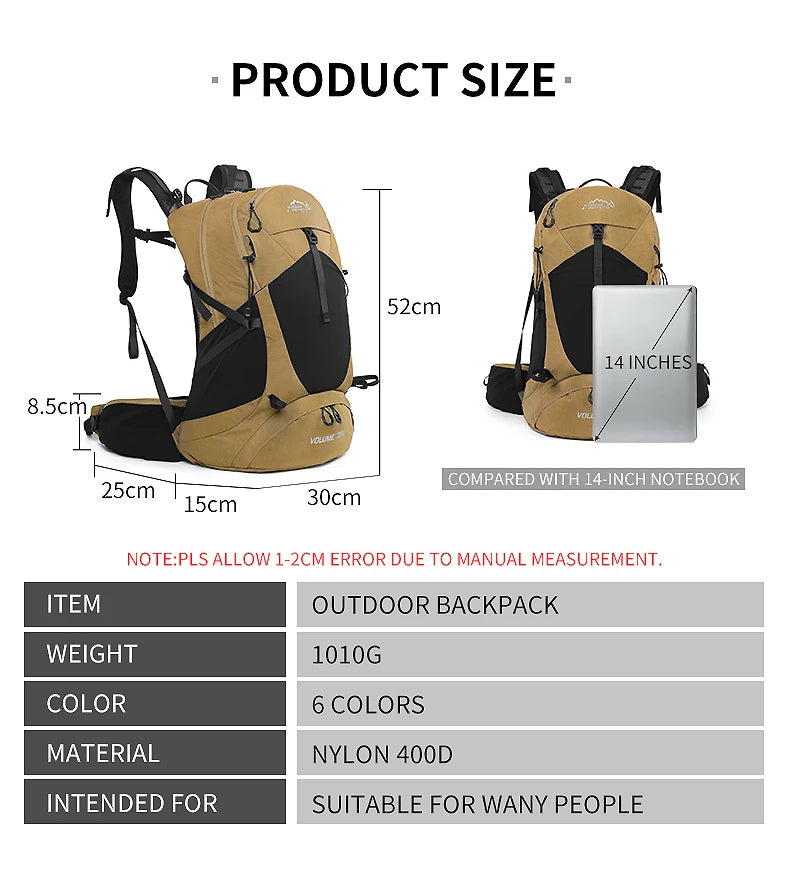 35L Mountaineering Backpack - Waterproof Outdoor Sports Bag for Men & Women, Camping & Hiking Rain Gear