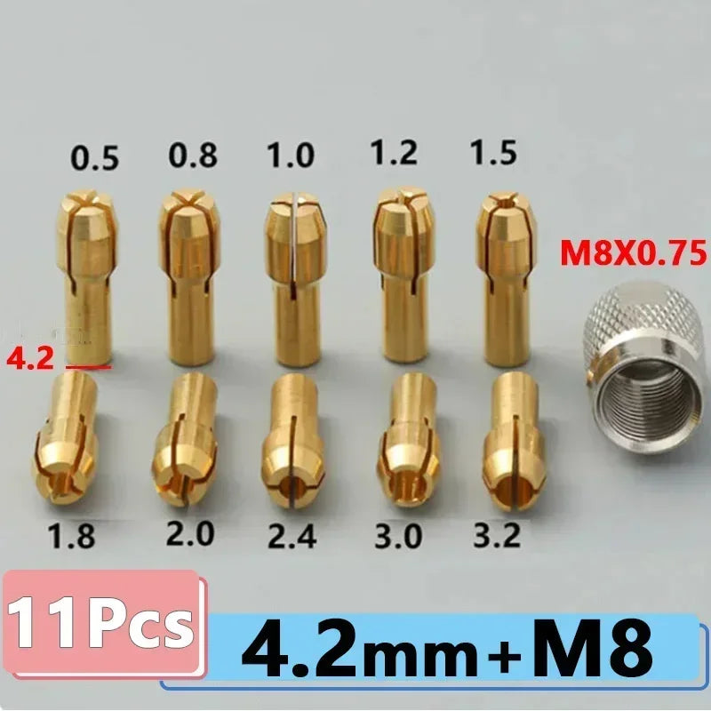 Mini Brass Drill Chuck 0.5–3.2mm - M8 Nut Precision Rotary Tool & Jewelry Grinding Accessory