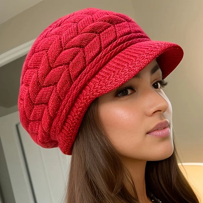 Retro Women’s Winter Knitted Cap — Warm Cold Weather Hat with Sun Visor for Running, Camping, Walking, and Skiing