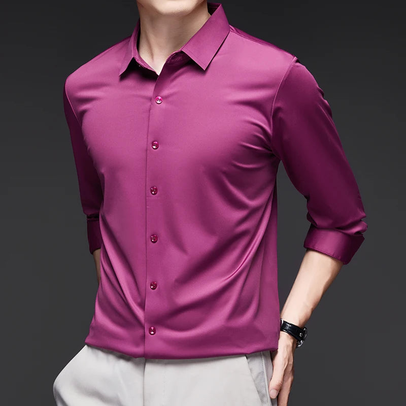 Men's Ultra-Stretch Shirt - Silky Long Sleeve Business & Casual Dress Shirt