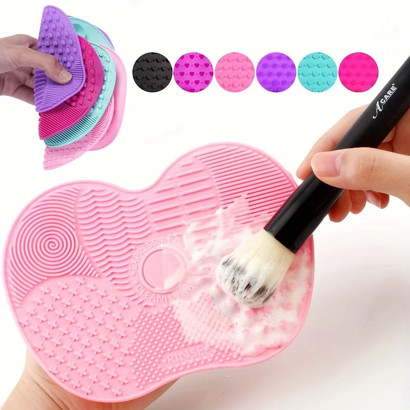 Apple-Shaped Silicone Makeup Brush Cleaner Pad - Suction Cup Cosmetic Tool Cleaning Mat