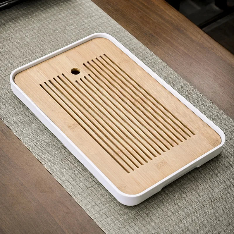 Square Bamboo Tea Tray with Drainage — Elegant Kung Fu Tea Set Tablett for Adults, Simple Chaban Tray for Tea Parties