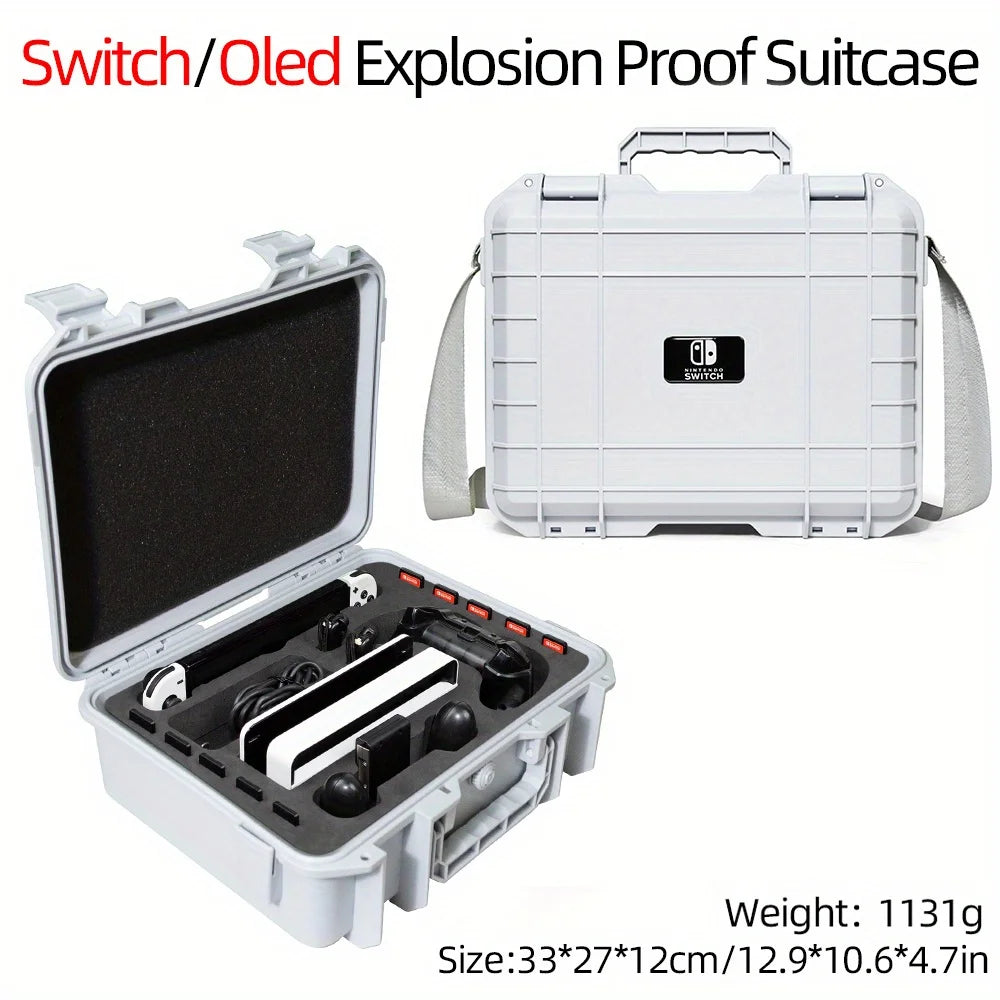 Explosion-Proof Hard EVA Suitcase for Nintendo Switch OLED - Waterproof Storage Bag with Shoulder Strap