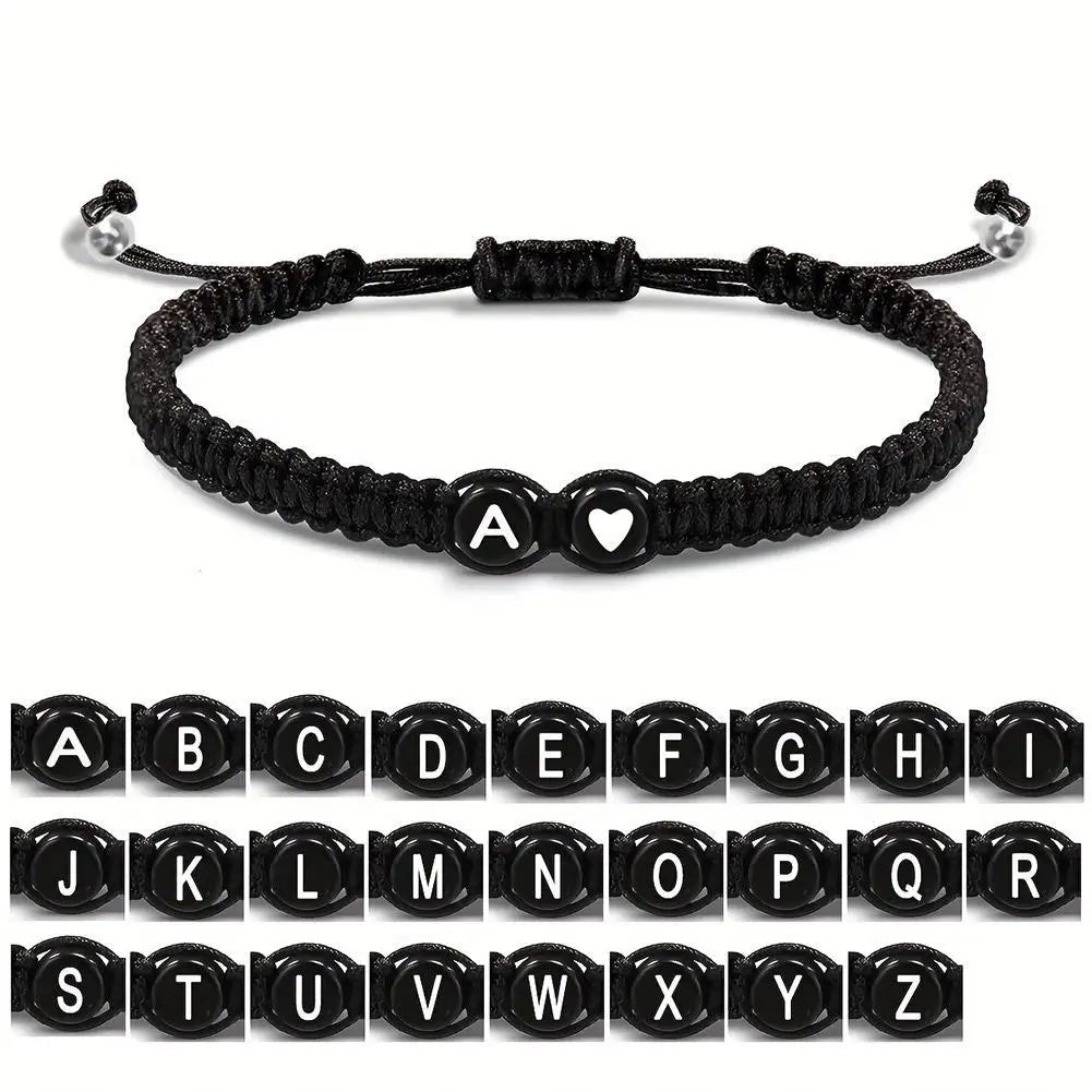 A-Z Initial Heart Bracelet - Handmade Adjustable Braided Name Jewelry Gift for Women & Men