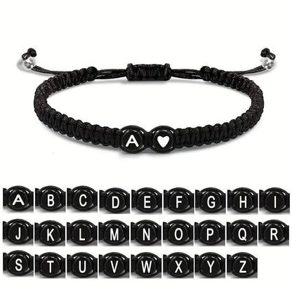 A-Z Initial Heart Bracelet - Handmade Adjustable Braided Name Jewelry Gift for Women & Men