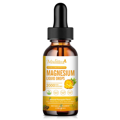 Mulittea Magnesium Glycinate Drops – Pineapple Flavor for Mood Calm, Muscle Relaxation, Sleep Support & Nerve Health