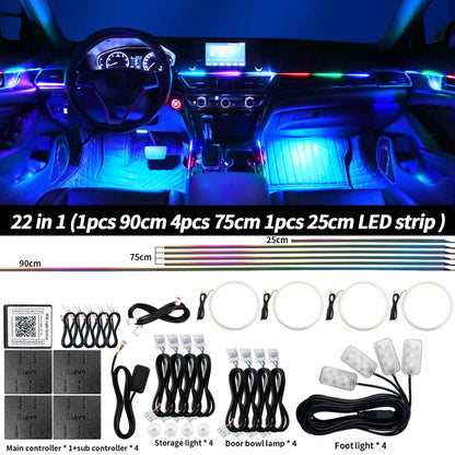 6/10/14/18 in 1 RGB LED Car Ambient Light - APP Controlled Acrylic Interior Atmosphere Strip with 64/213 Color Symphony Lighting