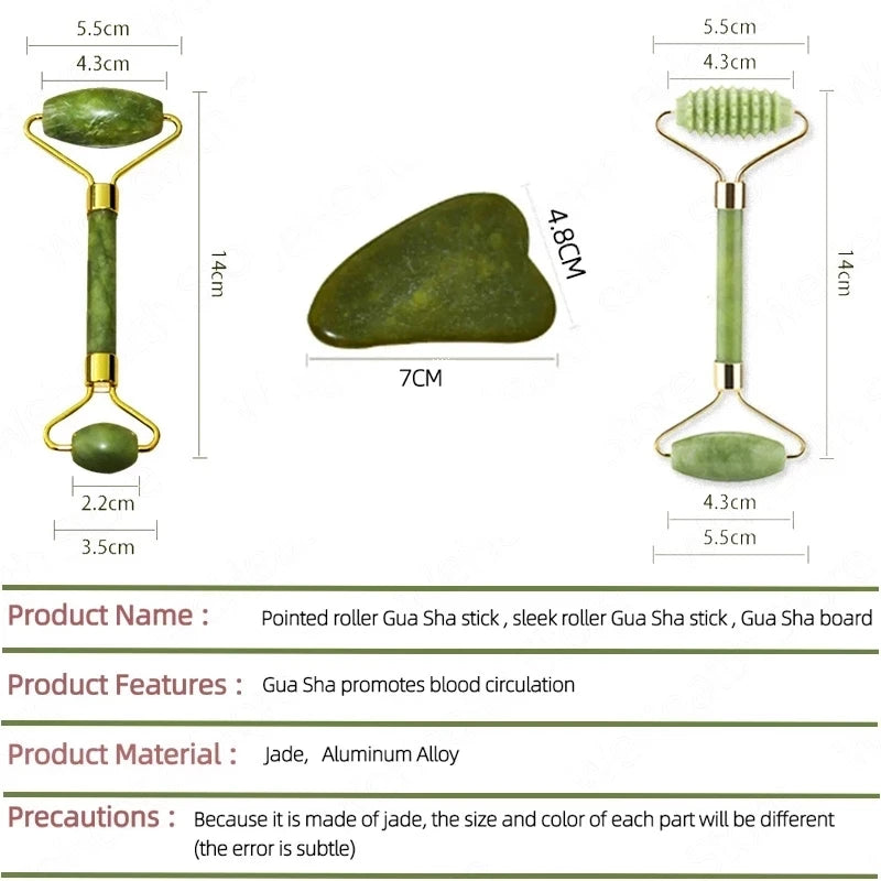 Jade Gua Sha Face Massager Roller - Facial Gouache Lifting & Body Slimming Massage Tool for Neck and Skin Care