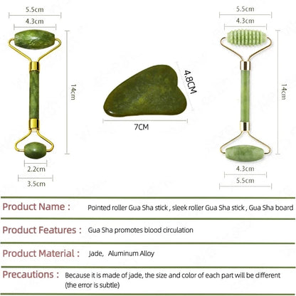Jade Gua Sha Face Massager Roller - Facial Gouache Lifting & Body Slimming Massage Tool for Neck and Skin Care