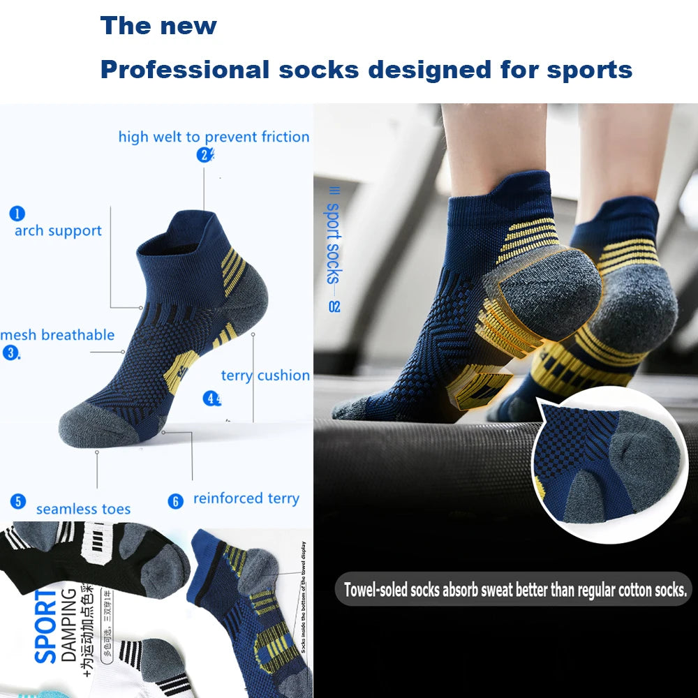 3 Pairs Professional Sports Socks – Non-Slip Towel Bottom Running Socks for Men & Women, Breathable Quick-Dry Basketball Training Ankle Sox