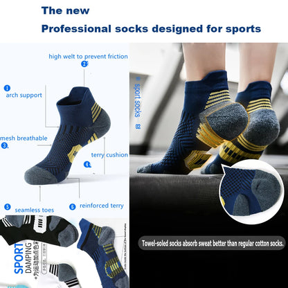 3 Pairs Professional Sports Socks – Non-Slip Towel Bottom Running Socks for Men & Women, Breathable Quick-Dry Basketball Training Ankle Sox