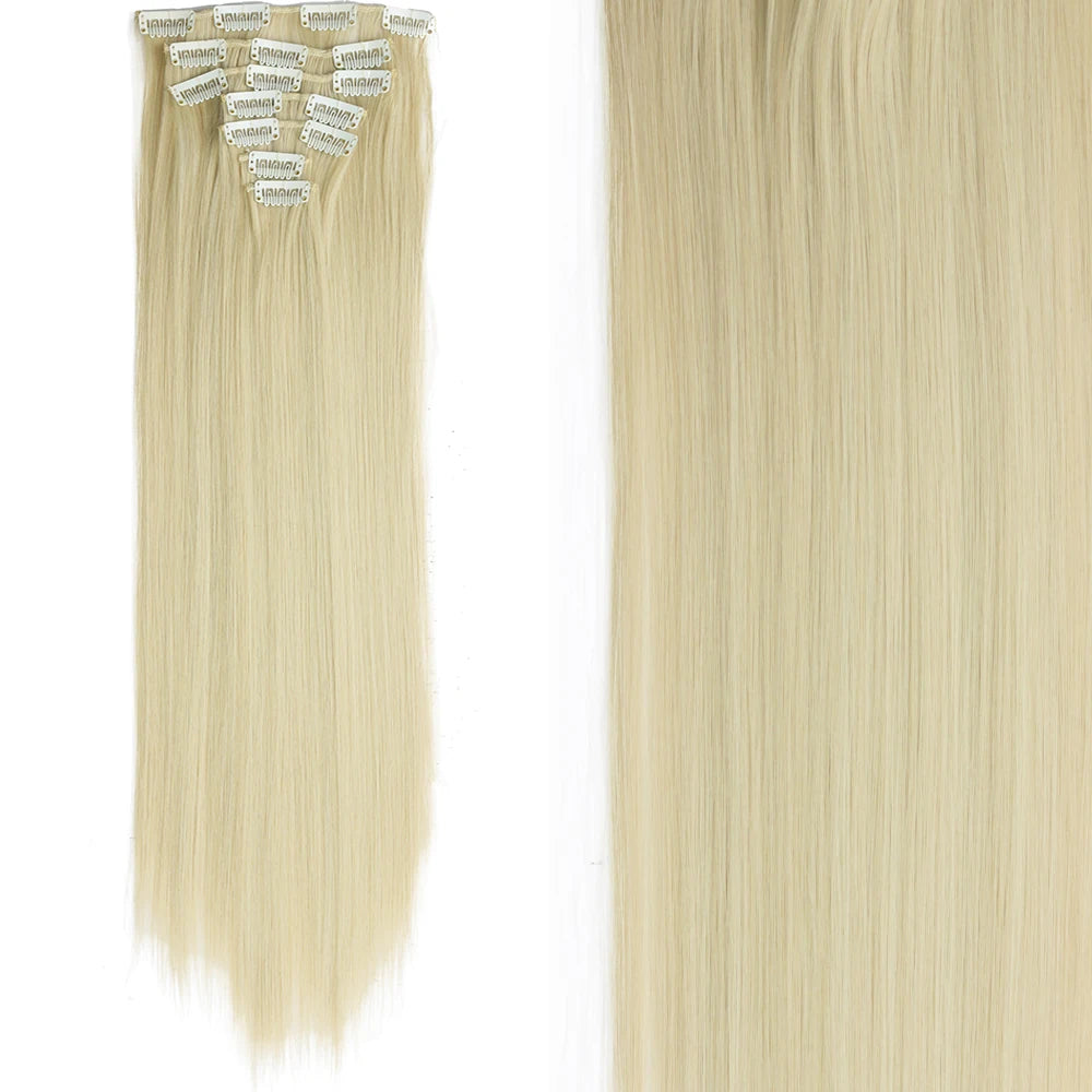 Women’s 7Pcs Hair Extensions with 16 Clips – Natural Black Straight Ombre Hairpiece