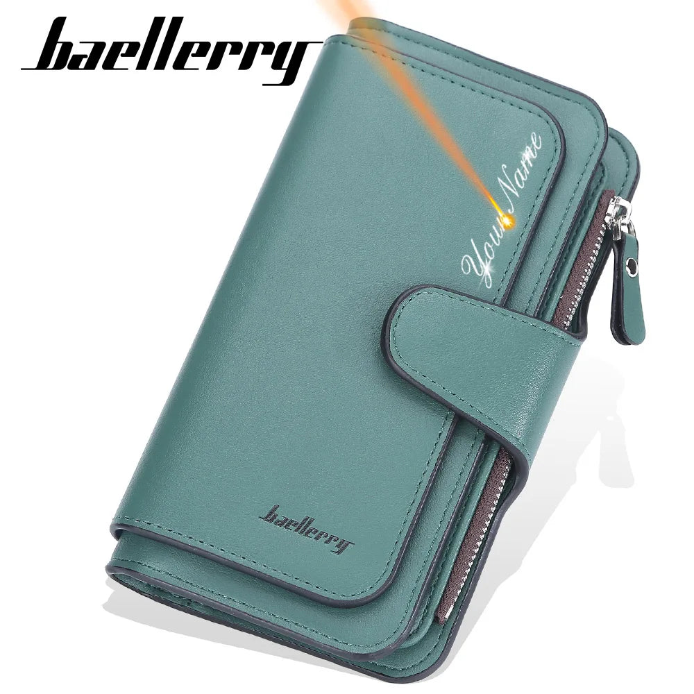2024 Women’s Long Wallet – Custom Name Engraving, 15 Card Holders & Zippered Classic Purse