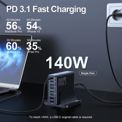 Ubigbuy 300W Multi-Port GaN Charger - USB-C 140W PD 3.1 & PPS 100W Charging Station for MacBook Pro M2, iPhone 15/14, Galaxy