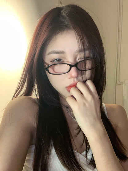 2024 Girls Y2K Retro Oval Glasses - Red & Green Frame, Anti-Blue Light Eyewear for Computer & Seaside Driving