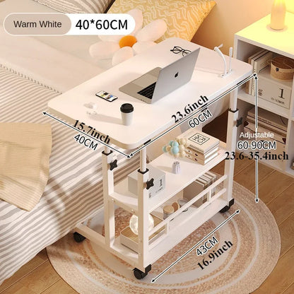 Adjustable Height Portable Study Desk with Storage Shelf – Mobile Bedside Table for Work & Dining, Includes USB Fan & Light