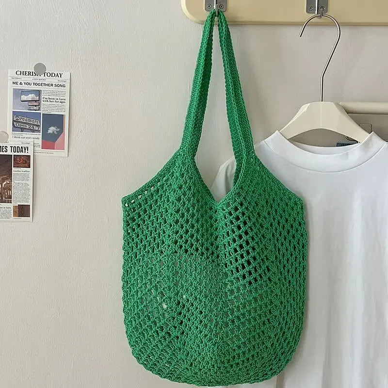Women’s Large Cotton Woven Shoulder Bag – Handmade Casual Straw Beach Tote & Messenger Bag