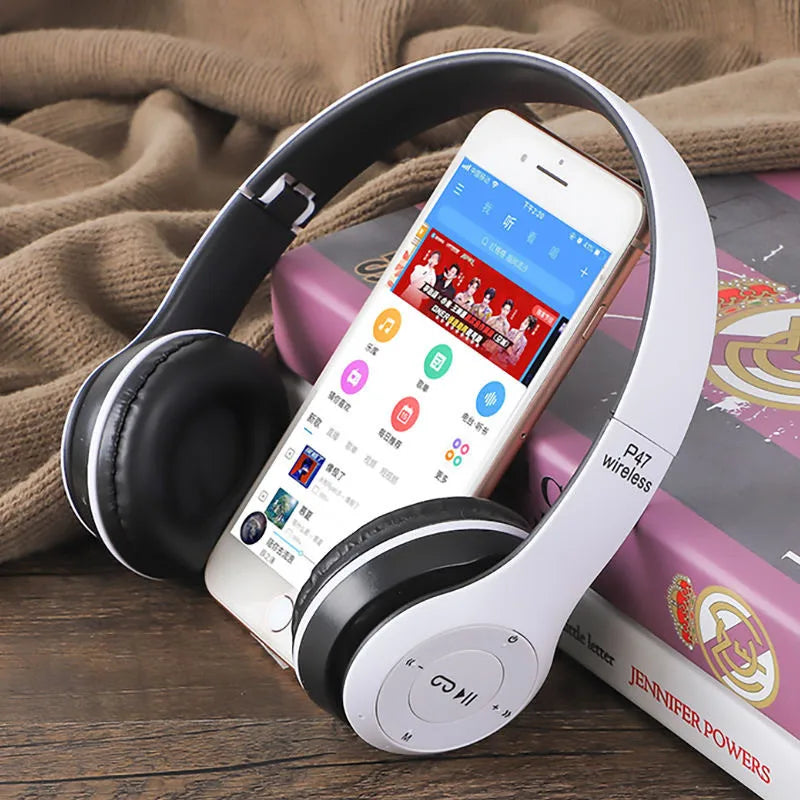 P47 Bluetooth 5.0 Wireless Headphones – Foldable HiFi Stereo Bass Earphones with Mic & USB Adapter, Ideal for Kids & Gaming