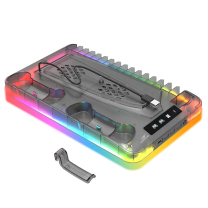 GAMINJA P58 RGB Cooling Stand for PS5 Slim – Console Charging Dock with Gamepad Charger, Headset Hook & Game Disc Storage Rack for Disc & Digital Edition