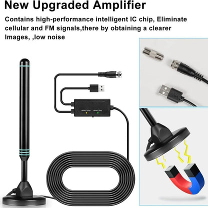 HD Digital TV Antenna with Amplifier - Adjustable Indoor & Outdoor UHF Universal Signal Receiver