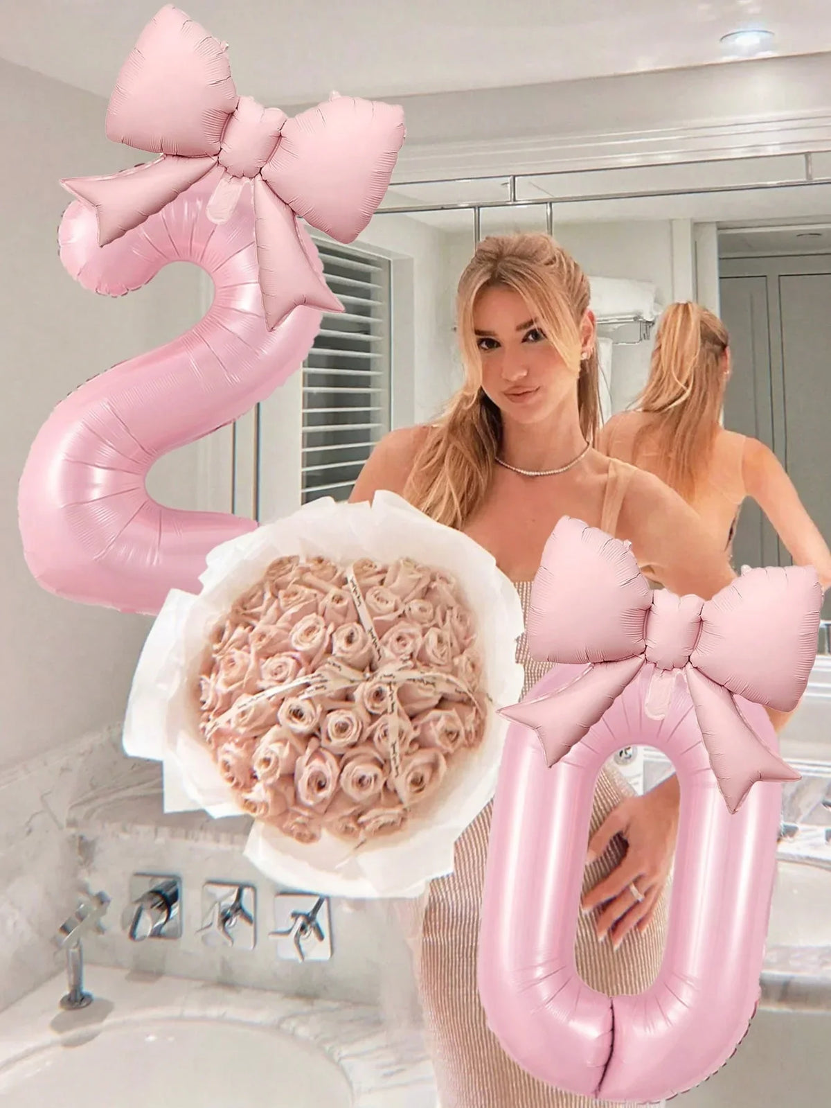 40-Inch Pink Digital Bowknot Foil Balloon - Decorative Number Balloon for Girls’ Birthdays, Weddings and Party Photo Props
