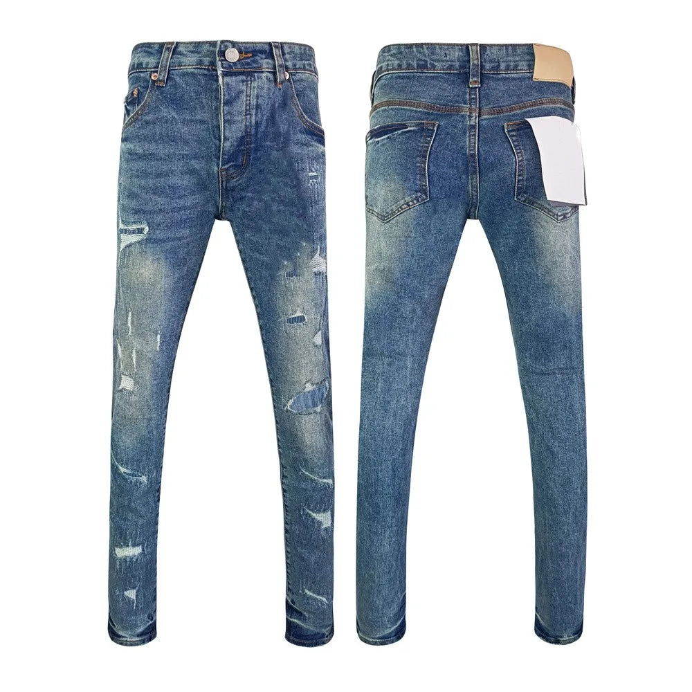 Men's Graffiti Washed Jeans - Retro Distressed Low Rise Skinny Denim Pants