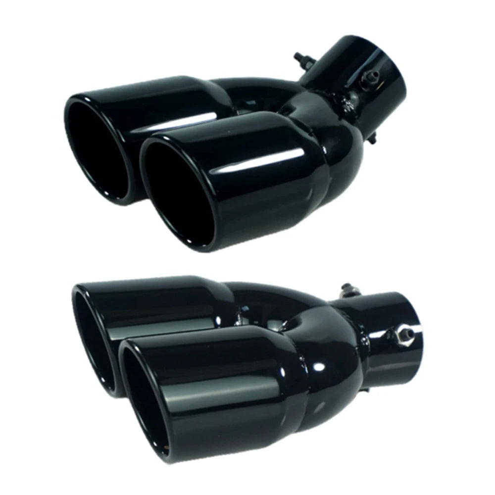 Universal 63mm Double-Barrel Car Exhaust Tip — Black Titanium Stainless Steel Tail Pipe Muffler Outlet, Auto Accessories