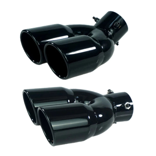 Universal 63mm Double-Barrel Car Exhaust Tip — Black Titanium Stainless Steel Tail Pipe Muffler Outlet, Auto Accessories