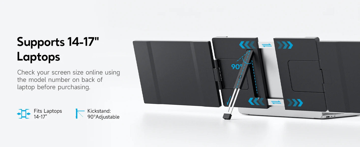 Dopesplay 14.1" Portable Laptop Screen Extender – Dual/Triple FHD 1200P IPS Monitor for Windows, Mac & Android