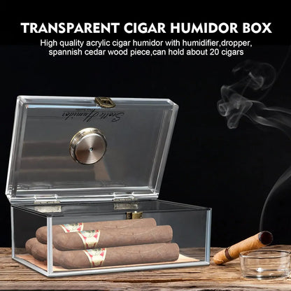Scotte Acrylic Cigar Case Humidor – Holds 20 Cigars, Includes Hygrometer, Humidifier, Cigar Cutters, Punch & Accessories