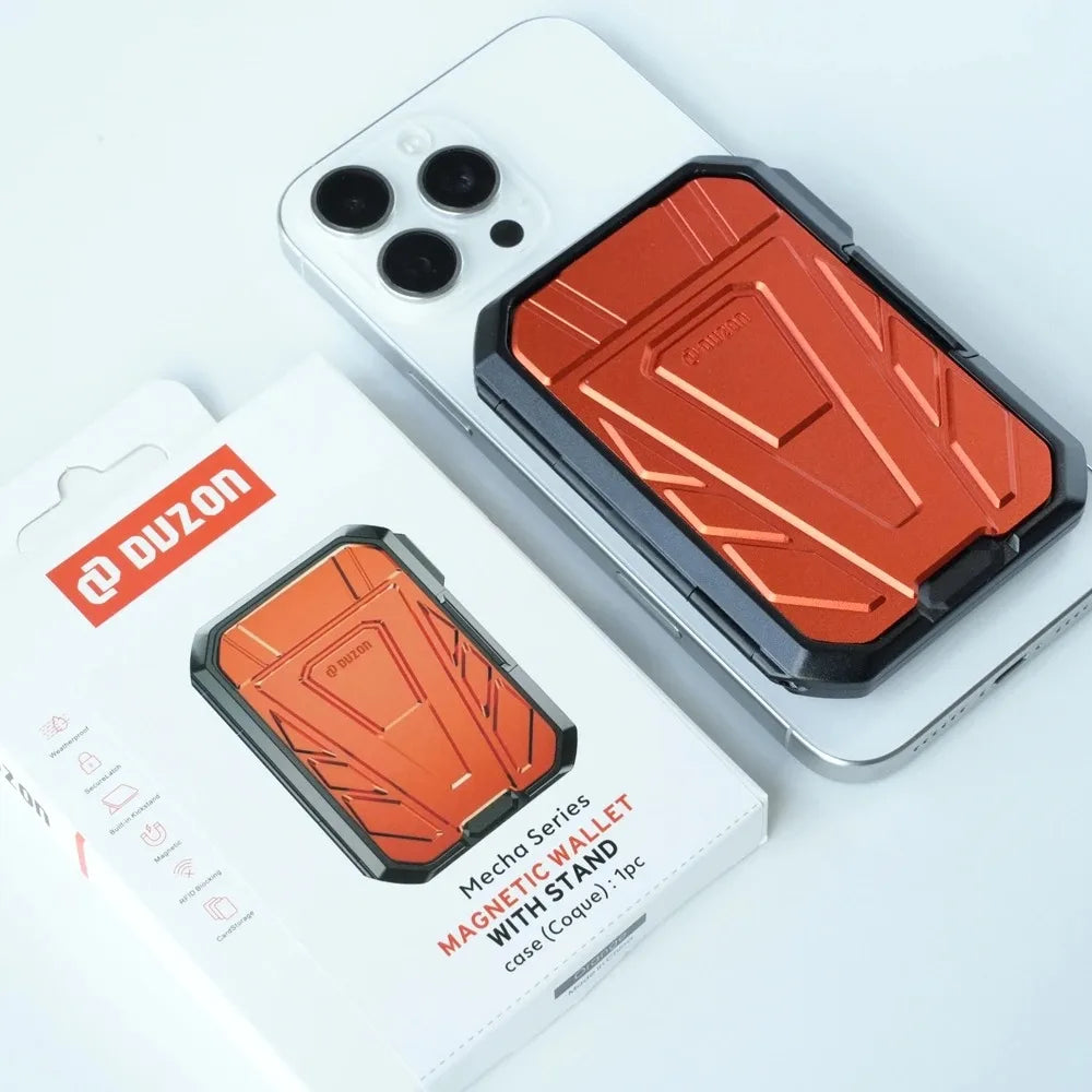 DUZON Armor Magnetic Wallet Case for iPhone 17 & 16 Pro Max - Detachable 3-Slot Card Holder with Adjustable Metal Kickstand